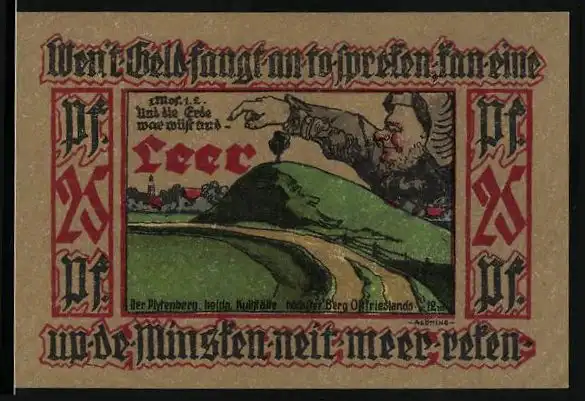 Notgeld Leer 1921, 25 Pfennig, Plytenberg, Frau in Tracht