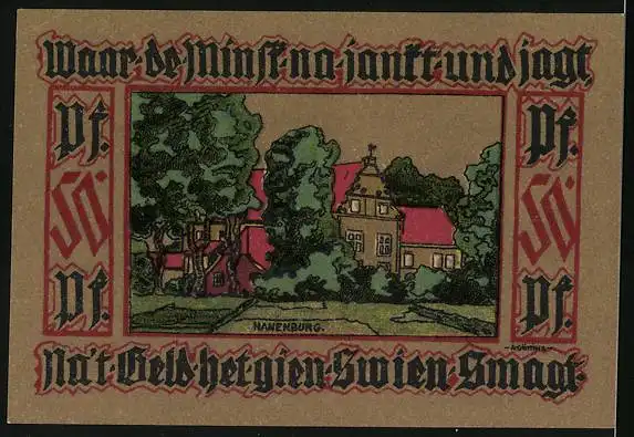 Notgeld Leer 1921, 50 Pfennig, Haneburg, Frau in Tracht