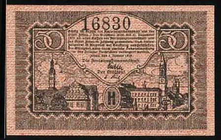Notgeld Zittau 1919, 50 Pfennig, Stadtpanorama, Wappen, Gutschein