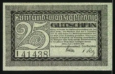 Notgeld Zittau 1919, 25 Pfennig, Ortspartie, Gutschein