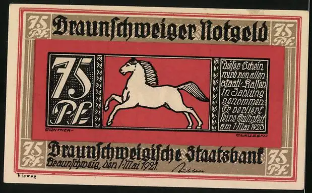 Notgeld Braunschweig 1921, 75 Pfennig, Ortspartie Blankenburg am Harz