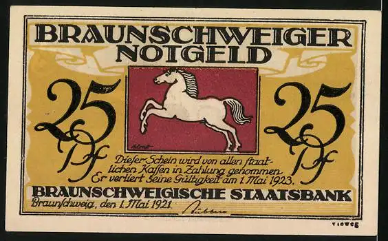 Notgeld Braunschweig 1921, 25 Pfennig, Till Eulenspiegel mit Affe in der Hand umgeben von Eulen