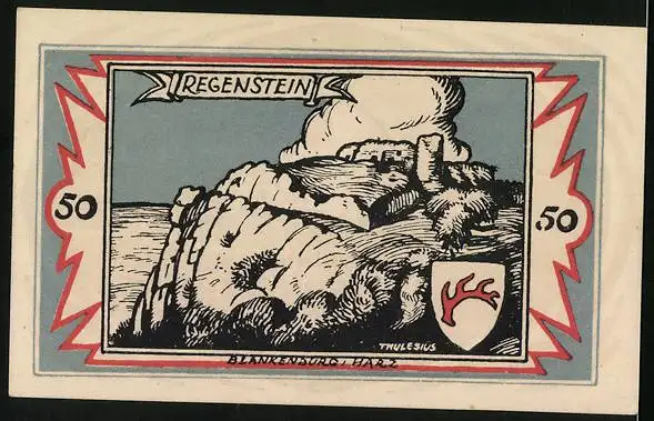 Notgeld Braunschweig 1921, 50 Pfennig, Blankenburg / Harz, Regenstein