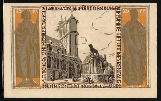 Notgeld Braunschweig 1921, 25 Pfennig, Ortspartie mit Kirche