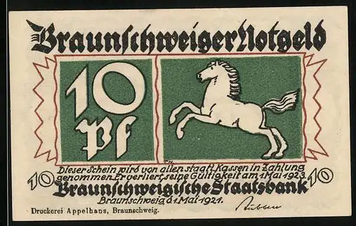 Notgeld Braunschweig 1921, 10 Pfennig, Ortspartie Blankenburg am Harz