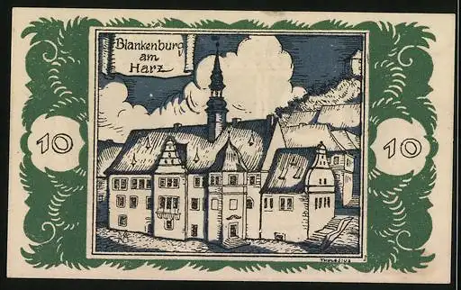 Notgeld Braunschweig 1921, 10 Pfennig, Ortspartie Blankenburg am Harz