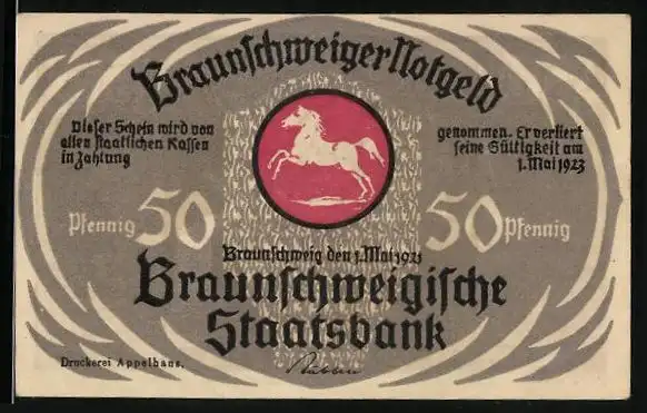 Notgeld Braunschweig 1921, 50 Pfennig, Till Eulenspiegel sitzt mit einer Frau am Kachelofen