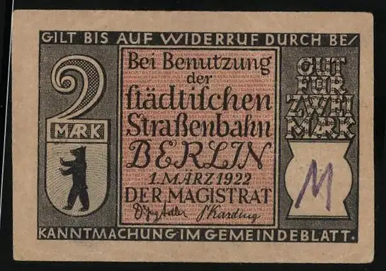 Notgeld Berlin 1922, 2 Mark, Erste Benzindroschke in Berlin 1899