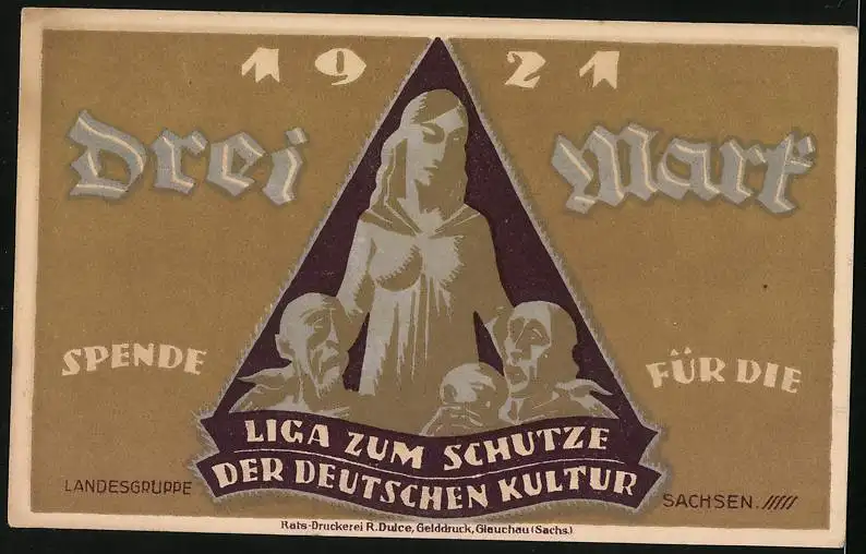 Notgeld Glauchau / Sa. 1921, 3 Mark, Abendgesellschaft beim Tanz, Spende