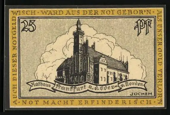 Notgeld Frankfurt a. O., 25 Pfennig, Rathaus und Wappen