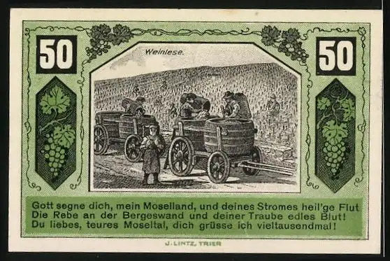 Notgeld Schweich 1921, 50 Pfennig, Arbeiter bei der Weinlese