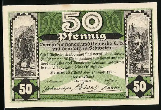 Notgeld Schweich 1921, 50 Pfennig, Arbeiter bei der Weinlese