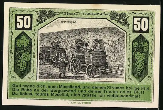 Notgeld Schweich 1921, 50 Pfennig, Arbeiter bei der Weinlese