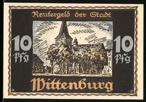Notgeld Wittenburg 1922, 10 Pfennig, Kirche, Schütze auf dem Weg zum Schützenfest