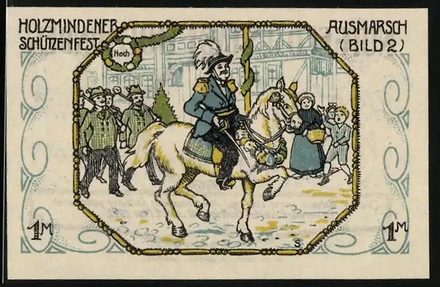 Notgeld Holzminden 1922, 1 Mark, Holzmindener Schützenfest, Ausmarsch, Wappen