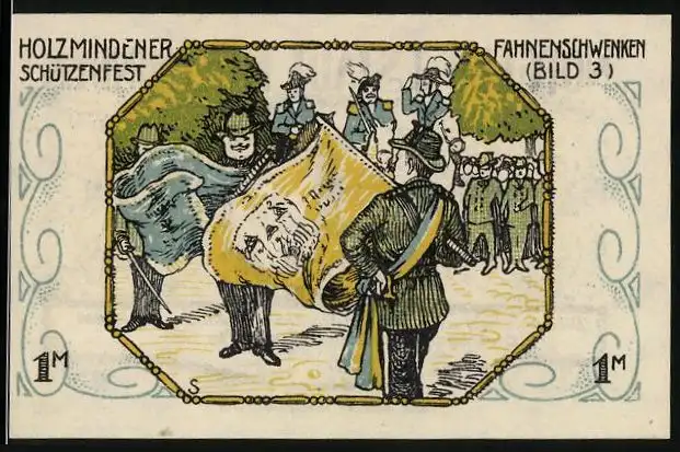 Notgeld Holzminden 1922, 1 Mark, Holzmindener Schützenfest, Fahnenschwenken, Wappen