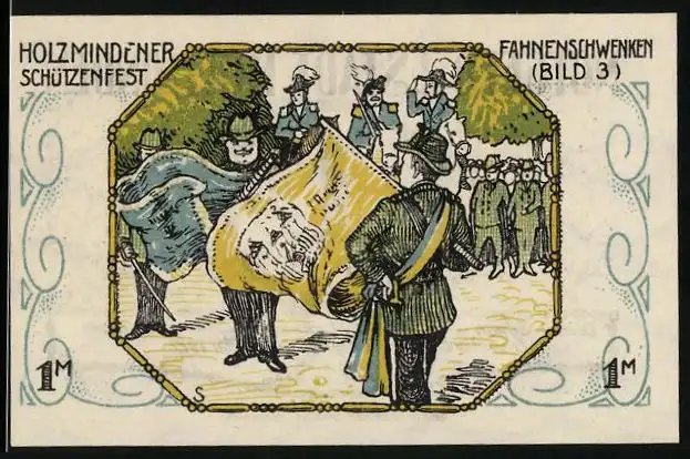 Notgeld Holzminden 1922, 1 Mark, Holzmindener Schützenfest, Fahnenschwenken, Wappen