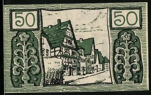 Notgeld Holzminden 1922, 50 Pfennig, Strassenpartie mit Fachwerkhaus