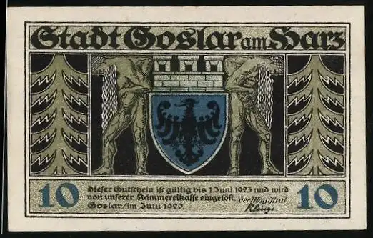 Notgeld Goslar 1920, 10 Pfennig, Wappen und Dukatenmännchen