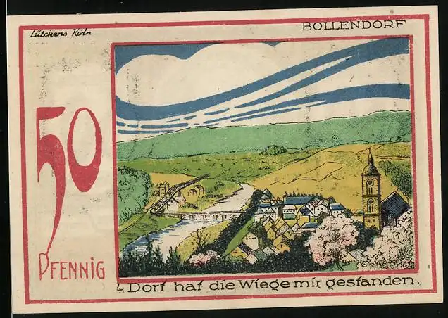 Notgeld Speicher / Eifel 1921, 50 Pfennig, Bollendorf, Eifelvater Dr. Dronke