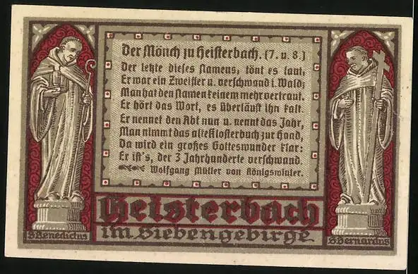 Notgeld Heisterbach / Siebengebirge 1921, 75 Pfennig, Gruft der früheren Abte im Klostergarten, Mönch zu Heisterbach