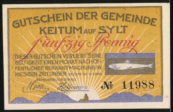 Notgeld Keitum / Sylt 1920, 50 Pfennig, Reetdachhaus