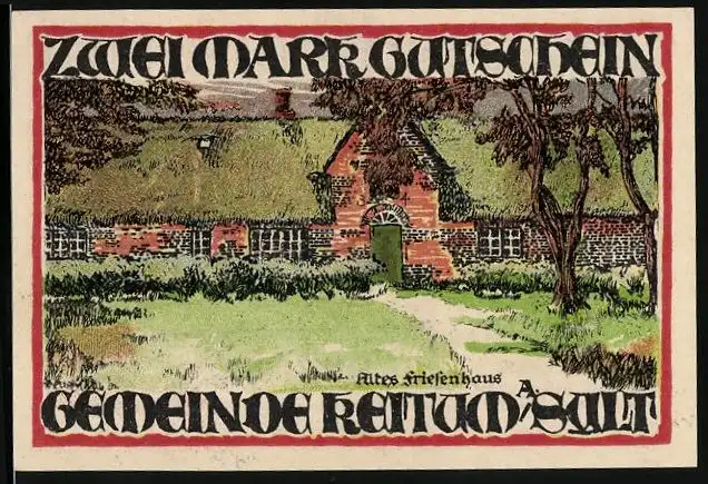 Notgeld Keitum / Sylt 1921, 2 Mark, Altes Friesenhaus und Museum