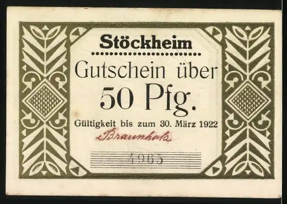 Notgeld Stöckheim 1922, 50 Pfennig, Reiter führt eine Gruppe Soldaten an