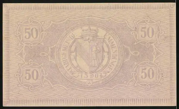 Notgeld Emmendingen 1917, 50 Pfennig, Wappen, Signatur