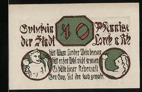 Notgeld Lorch am Rhein 1920. 10 Pfennig, Wappen