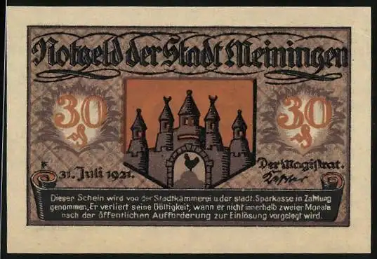 Notgeld Meiningen 1921, 30 Pfennig, Wappen