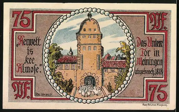 Notgeld Meiningen 1921, 75 Pfennig, Das Untertor