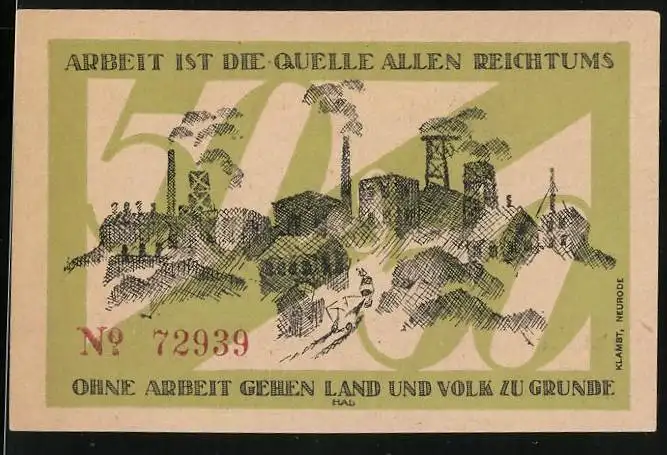 Notgeld Neurode Grafschaft Glatz 1921, 50 Pfennig, Fabrik