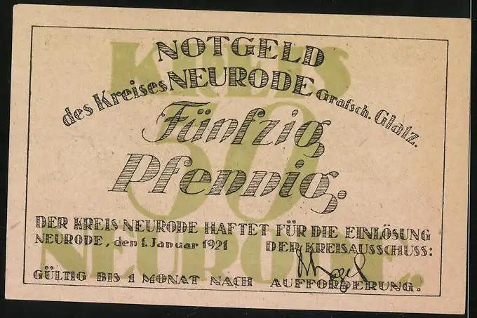 Notgeld Neurode Grafschaft Glatz 1921, 50 Pfennig, Fabrik