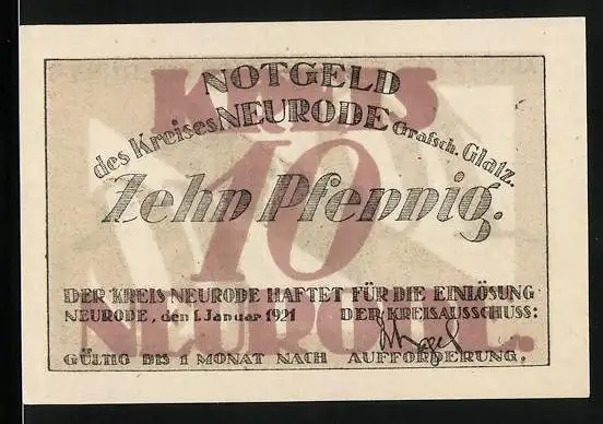 Notgeld Neurode Grafschaft Glatz 1921, 00 Pfennig, Fabrik