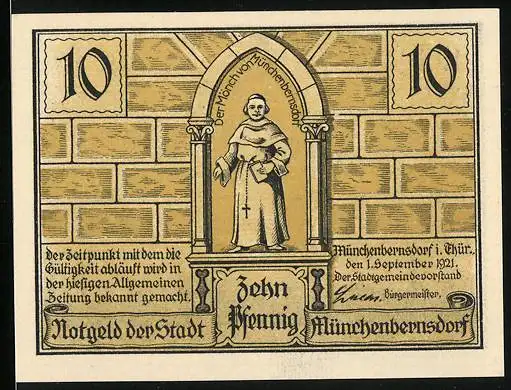 Notgeld Münchenbernsdorf 1921, 10 Pfennig, Der Mönch, Die Gerichtssitzung