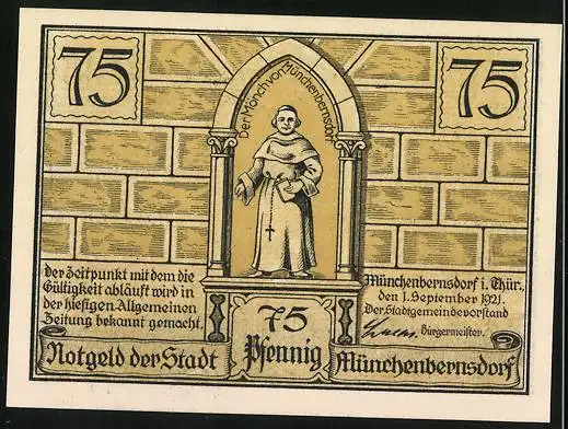 Notgeld Münchenbernsdorf 1921, 75 Pfennig, Auf der Hohenreuth, Der Mönch