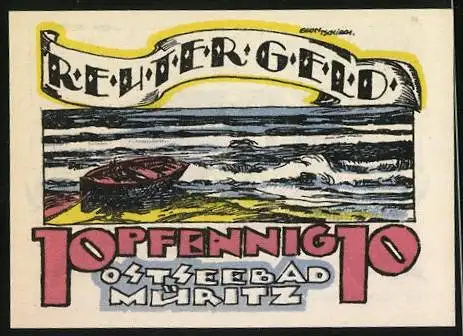 Notgeld Müritz a. d. Ostsee 1922, 10 Pfennig, Segelboot und Meeresblick