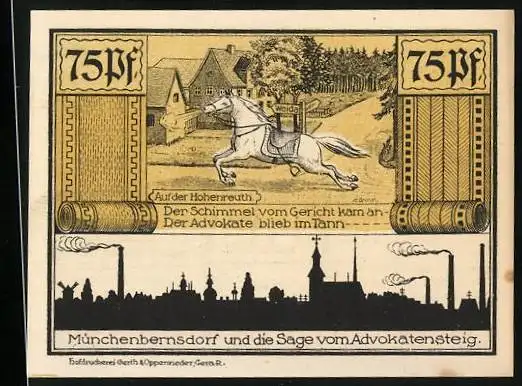 Notgeld Münchenbernsdorf 1921, 75 Pfennig, Auf der Hohenreuth, Der Mönch