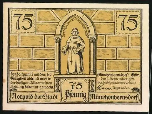 Notgeld Münchenbernsdorf 1921, 75 Pfennig, Auf der Hohenreuth, Der Mönch