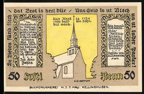 Notgeld Kellinghusen 1920, 50 Pfennig, Kirche