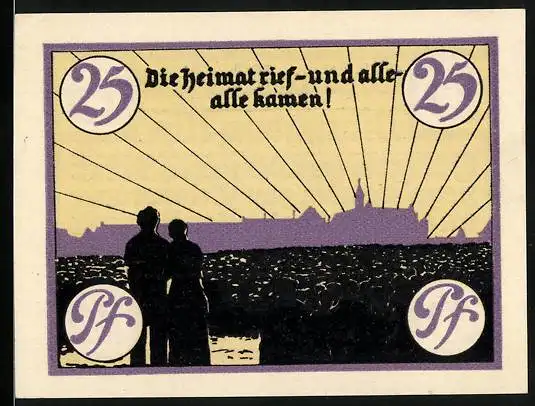 Notgeld Marienburg i. Westpreussen 1920, 25 Pfennig, Die Heimat rief und alle, alle kamen
