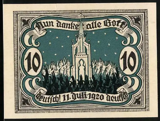 Notgeld Marienburg i. Westpreussen 1920, 10 Pfennig, Nun danket alle Gott-deutsch, deutsch
