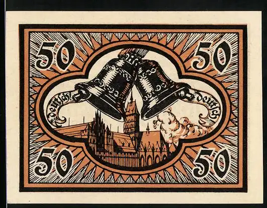 Notgeld Marienburg in Westpreussen 1920, 50 Pfennig, Glockengeläut-deutsch, deutsch