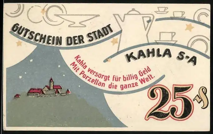 Notgeld Kahla in Thüringen 1921, 25 Pfennige, Ortspartie
