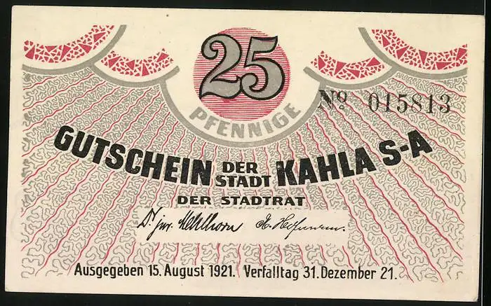 Notgeld Kahla in Thüringen 1921, 25 Pfennige, Ortspartie