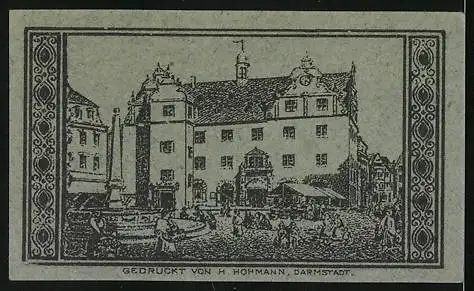 Notgeld Darmstadt 1920, 10 Pfennig, Wappen und Rathaus