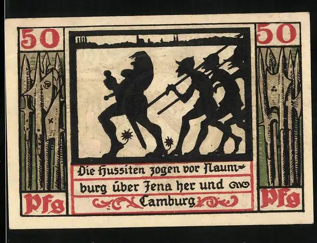 Notgeld Naumburg a. Saale 1920, 50 Pfennig, Die Hussiten und Wappen