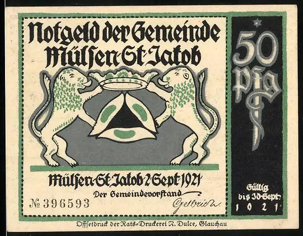 Notgeld Mülsen-St. Jacob 1921, 50 Pfennig, Gerichtsszene