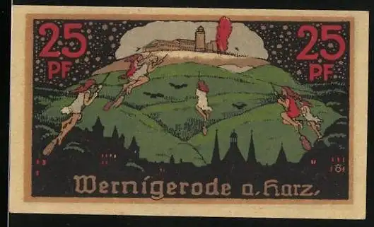 Notgeld Wernigerode a. H. 1920, 25 Pfennig, Blick zum Schloss und Wappen